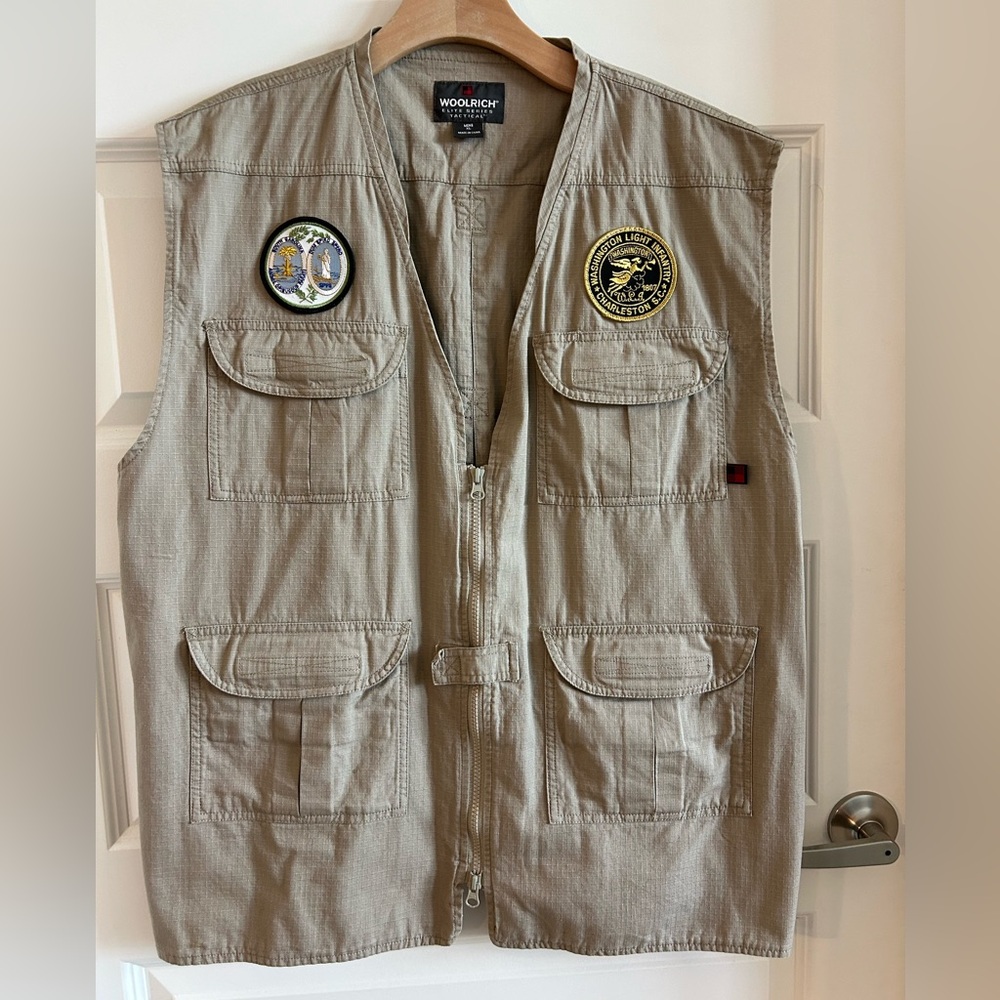 Woolrich Elite Series Vest Men XL Khaki Tactical Fishing Hunting Pocket Full Zip